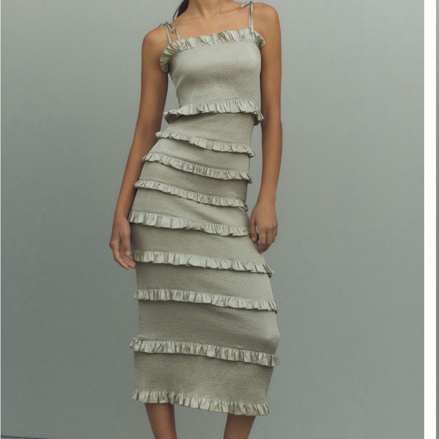 V. Chapman Sage Ruffle-Tier Midi Dress